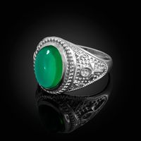 Sterling Silver Egyptian Ankh Cross Green Onyx Statement Ring.