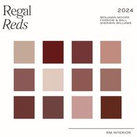 2024 Regal Reds Paint Colour Palette | Benjamin Moore, Sherwin Williams, Farrow & Ball, Interior Design, Paint Colour Selection, E-Design PDF, Design Board, Paint Names Moody colours are all the trend in 2024. Add some character and depth to your room with one or more of these specially curated variances of radiant reds. These sensual colours evoke feelings of love and passion and can make any room feel stimulated. The Regal Reds package includes an instant download PDF with names of the colours and direct links on the images to the details on the paint brand's website.  *Disclaimer* Paint colour recommendations are recommendations only. There are several factors that can impact your paint: artificial and natural lighting, fixed elements (flooring, fixtures, etc.), light reflectance values