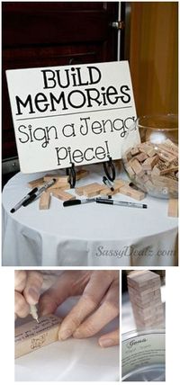 Alternative Wedding Guest Book or house warming Ideas – Jenga, Corks, Wishing Stones...love it!