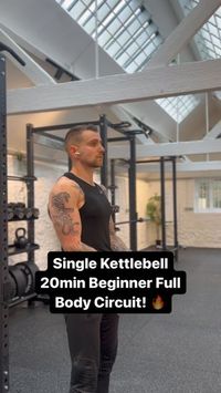 Ryan Thomas | Kettlebell Coach | SFG1 on Instagram: "Single Kettlebell 20min Beginner Full Body Circuit! 🔥

If you’re looking to hit a full body workout in a short space of time, give this single kettlebell workout a try. 💪

All you need is one kettlebell, some space and 20 minutes.⏱️

In this workout we’re going to be covering all of the major movement patterns and literally hundreds of muscles.💪 

Set a timer and lets GO!👇

⚡️A1) Goblet Clean x 10
⚡️A2) Goblet Squat x10
⚡️A3) SA Push Press x 5 L&R
⚡️A4) SA Strike Row x 10 L&R
⚡️A5) The Horn Curl x 10
⚡️A6) Standing Tricep Extension x 10

Complete as a circuit taking minimal rest between exercises.😅

Shoot for 2-3 rounds depending on how much you can squeeze into 20minutes‼️

Make sure to save for later ✅

#kettlebellworkout #kettleb