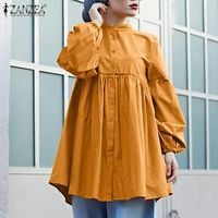 ZANZEA Women Long Sleeve Shirts Solid Casual Blouse Muslim Clothing Dubai Turkey Abaya Hijab Buttons Down Loose Blouses