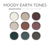 This listing is for a Moody Earth Tones paint palette, created with Benjamin Moore paint colors. I have carefully selected a range of 9 colors for this palette, and included options for walls, trim, furniture, cabinets and doors.  Benjamin Moore has hundreds of paint colors, each with their own unique undertones. This can make choosing the right paint colors hard. The colors in this collection were carefully selected to coordinate with each other - this makes choosing the right paint colors a lot easier! Upon purchase, you will receive a beautiful digital color guide with: * All names and numbers for each color included in this color scheme * Real photo examples of each color * Best uses for each color * Best rooms for each color * Tips to help get you started * Paint sheen info and refere