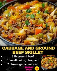 🍽️🥬 CABBAGE AND GROUND BEEF SKILLET (recipe below)    Enjoy this hearty and comforting Cabbage and Ground Beef Skillet, perfect for a quick and satisfying weeknight meal! 🍽️🥬    📝 Ingredients:    1 lb ground beef 1 small onion, chopped 2 cloves garlic, minced 1 medium head of cabbage, chopped 1...