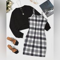 M(6), Casual 2 Pc Set, Plaid, Top: 100% Polyester, Regular Fit, Slight Stretch, Dress: 95% Polyester 5% Elastene, Brand New In Original Packaging, Product Measurement In Last Photo