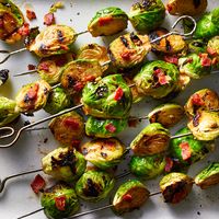 Grilled Brussels Sprouts with Bacon & Honey-Balsamic Glaze