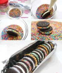 How gorgeous are these Oreos? This would made a cute teacher or Christmas gift. Package in a clear box or tube.