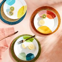 Each color splash enamel plate is one-of-a-kind, with a specially developed color palette for the season. Perfect for camping, backyard barbecues, beach picnics + beyond.