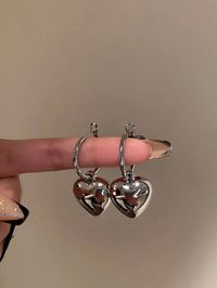 1pair Trendy High-End CCB Heart Drop Earrings, Round Metal Hoop Earrings With UV Plating, Women Everyday Accessory | SHEIN