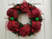 18" Christmas Wreath with deco mesh and red and black ribbon.  Only 1 available -