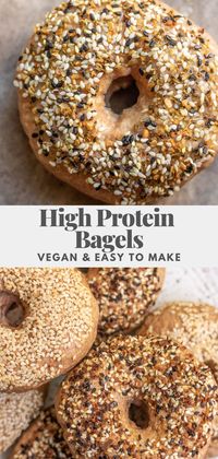 These high protein bagels are vegan and an easy and healthy breakfast option made with 2 main ingredients that provide 12 grams of high quality plant based protein per bagel.