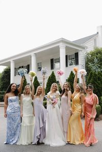 These Sweet Colorful Mismatched Bridesmaid Dresses are the perfect choice for adding a touch of fun and personality to your special day. Each dress is uniquely mismatched, providing a playful yet stylish look. Made with high-quality materials, these dresses are comfortable and durable, ensuring your bridesmaids will feel as great as they look. Celebrate diversity and stand out with these sweet and colorful dresses. Details: Dress Style: Sheath Color: Floral, Lilac, Yellow, White, etc. Neckline: V-neck, Boat, Square, etc. Sleeves: Sleeveless Back Style: Zipper