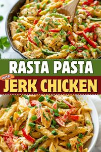 This Rasta pasta with jerk chicken is a culinary trip to Jamaica! With loads of spice and a creamy, cheesy sauce, it's comfort food at its best.