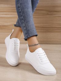 White Sporty Collar   Plain Skate Shoes Embellished   Women Shoes