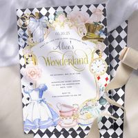 Girl birthday Alice's wonderland Tea party Invitation in pink and purple This pretty  birthday invite perfect for  Alice in wonderland or tea party  birthday theme.