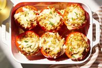 Caramelized Red Pepper Orzo and Chicken Stuffed Peppers