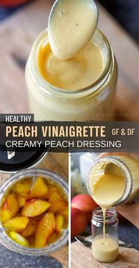 This peach vinaigrette is a light and refreshing salad dressing - perfect for summer. It is made with peaches, vinegar, olive oil, and a variety of seasonings. As a versatile flavoring sauce this peach salad dressing can be used on green salads, fruit salads, or even grilled chicken or fish. Give this peach vinaigrette a try either using fresh peaches or cooked peaches. #peachvinaigrette #peachdressing #dairyfreedressing #glutenfreedressing