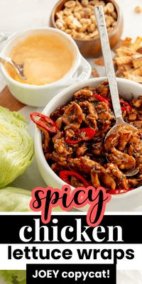 These Szechuan chicken lettuce wraps are the perfect copycat version of the popular Joey restaurant appetizer! Classic lettuce wraps get the ultimate upgrade in this appetizer recipe - Ready in 30 minutes, these chicken lettuce wraps are easy and packed with flavor!