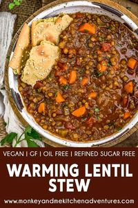 This healthy, delicious, and comforting Warming Lentil Soup is perfectly seasoned and all you’ll need on a chilly day to warm you up inside. #wholefoodplantbased #vegan #oilfree #glutenfree #plantbased | monkeyandmekitchenadventures.com