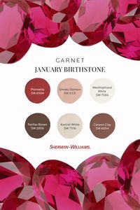 Love the Sherwin-Williams garnet palette in celebration of January birthdays? Tap to order free color chips to see how they'd look in your space. #sherwinwilliams #januarybirthstone #garnet #january #birthstone #color #colorinspiration #colorpalette #paint #paintcolor #paintpalette