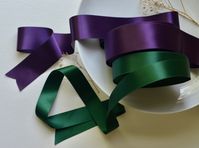 "stunning 1 1/2\" wide the softest most lux satin available available in other widths-I can't stop looking and feeling this ribbon-honestly is so unbelievably pretty   more glossy than matte as the silk satin is rich, royal purple 33 yard rolls are not always ready to ship, contact me if you are in a rush * Penta Satin is woven in Japan using 100% polyester Penta filaments. These filaments are unique in that they are very thin and have a modified cross-sections that mimics the characteristics of