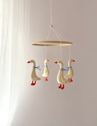 Duck Mobile Nursery Baby Mobile White Goose With Blue Ribbon - Etsy