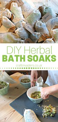 These wonderful herbal bath soaks are great fun to make, fabulous for your health and well-being and can be tailored to suit the recipient. #herbal #bath #homemadegift #bathsoaks #herbalbath