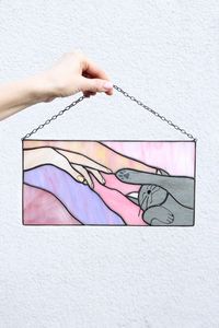 Suncatcher Cat Reaching for a Human Hand With Its Paw Stained - Etsy