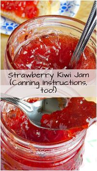 Strawberry Kiwi Jam - sweet, tart, and perfect for slathering on bread, biscuits, yogurt or in your mouth by the spoonful! Quick and easy - canning method included!