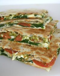 Spinach tomato feta quesadillas