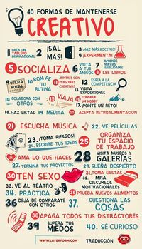 40 formas de mantenerse creativo. Infografía en español. #CommunityManager