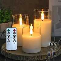 LEDHOLYT Rechargeable Flameless Candle, Flashing LED Pillar Real Wax Candle with Remote Control and Timer, Upgraded Teardrop Wick, Clear Glass Electronic Candles, 1 Set of 3