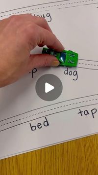 Stephanie | low-prep learning through play on Instagram: "Need an engaging way to practice cvc words?

This is the perfect activity for teaching beginning readers to blend sounds in words! Using a car to drive through the words is a great way to teach blending sounds together! 

Why?
1 It’s fun! (Obviously)
2 It encourages kids to blend continuously “ssssiiittt” rather than stopping between sounds “s-i-t.” This makes it easier for them to blend the sounds correctly and read the word accurately. It also helps them read more fluently. 
3 It is multi-sensory and encourages fine motor development. 

You can just as easily draw a road, but this dotted line stamper is great for making roads and practicing handwriting.

#learnthroughplay #playbasedlearning #sensoryplay #finemotorskills #phonicsfu