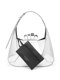 Jewelled Hobo shoulder bag from Alexander McQueen featuring silver-tone, metallic effect, panelled design, Swarovski crystal embellishment, debossed internal logo, signature Four Ring handle, single flat top handle, main compartment and removable pouch. | Alexander McQueen Jewelled Hobo shoulder bag