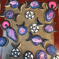 Gorgeous Pagan Wiccan witchy galaxy goddess triple moon pentagram god cookies  made by TheClintonCookieJar on Etsy!