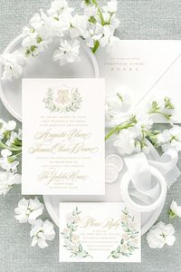 Augusta Three-Piece Suite | Empress Stationery | This three-piece suite includes an invitation with an envelope, a smaller card with information of your choice, as well as a return address printed on the invitation envelope. Click here to explore color, information, and design options.