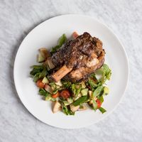 Braised Pork Shanks with Grilled Peach Salad