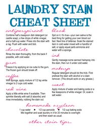 Laundry Stain Cheat Sheet!