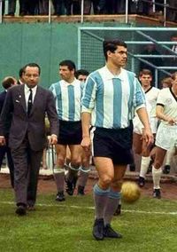 Rafael Albrecht of Argentina comes out to face West Germany at the 1966 World Cup Finals.