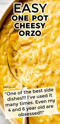 This one pot orzo recipe is deliciously cheesy and pairs with so many main courses! It's satisfying, and even the picky eaters in your life will devour it.