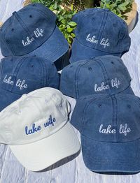 Lake Life-Lake Wife Bachelorette Party Hats,  Embroidered Hats, Unstructured low profile cap with self-fabric adjustable slide closure with buckle and grommet.  Pigment-dyed, garment washed cap has a lived-in look. Unisex One Size Fits Most.  These hats are sure to be loved!  ♥ ♡ CUSTOMIZE -YOUR HAT ♡ ♥ ABOUT THE LISTING AND HOW TO ORDER ●Listing is priced for 1 cap, multiple caps can be placed on the same order. Select your cap color and text in the drop down menus, if custom text is selected e