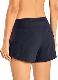 CRZ YOGA Womens Lightweight Gym Athletic Workout Shorts Liner 2.5''/4" - Quick Dry Running Spandex Shorts Mesh Zipper Pockets Navy Large at Amazon Women’s Clothing store