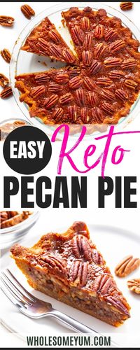 You'll love my keto pecan pie recipe! The sugar free pecan pie filling is sweet, gooey, and caramelized, and each slice is just 4g net carbs.