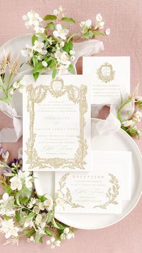 Ingrid Three-Piece Suite | Empress Stationery | This three-piece suite includes an invitation with an envelope, a smaller card with information of your choice, as well as a return address printed on the invitation envelope. Click here to explore color, information, and design options.