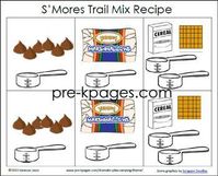 Printable picture recipe for making smores trail mix in your preschool, pre-k, or kindergarten classroom. Perfect for a dramatic play camping theme or end of t