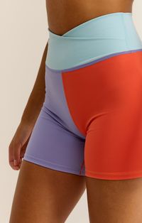 You’ll stand out for sure in the Color Block Bike Short. Part of our Rainbow Brights capsule, this sleek and supportive short is made from our sweat-wicking Pure Performance fabric and has a fun crossover detail. It makes a matching set with the equally bold Spot On Color Block Bra.