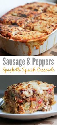 Sausage & Peppers Spaghetti Squash Casserole - a simple, low carb dinner recipe that tastes like a pasta bake ... without the pasta!