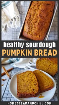 You're going to love our healthy sourdough pumpkin spice bread! It's soft, fluffy, mildly sweet, perfectly spiced, and oh-so-delicious. Made with whole wheat pastry flour, ample pumpkin, and no refined sugar, it's more nutritious than other sweet breads! #sourdough #pumpkinbread