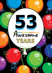 53rd Birthday Bright Floating Balloons Typography card, card, #Typography, #Balloons, #ad