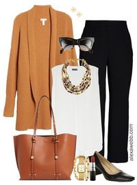 Plus Size Fall Cardigan Outfit Ideas with Dolman Cardigan, Trousers, and Statement Necklace - Alexa Webb #plussize #alexawebb