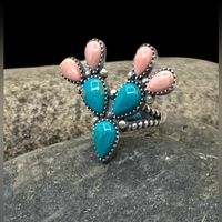 Signed Navajo Sterling Silver Turquoise Pink Conch Shell Multi Stone Cactus Ring 7.25 Orders Totaling $100 And Up Include An Anti-Tarnish Treated Velvet Jewelry Pouch! Ring Is A Size 7.25 Face Of Ring Measures Approximately 1.25" X 1.5" Weighs Approximately 10 Grams Condition: New!!! Metal: Sterling Silver See Photos For Hallmark Comes In A Gift Box